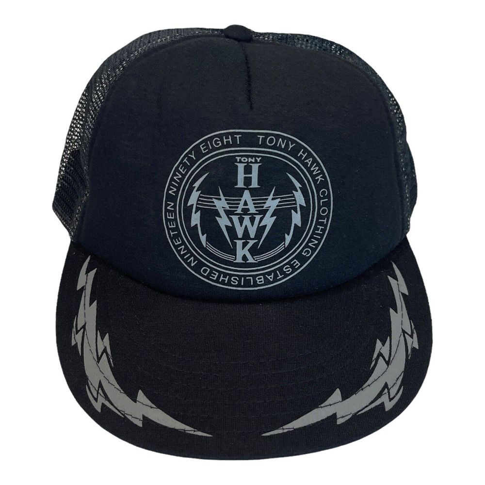 Tony Hawk‎ Hat One Size Skater Cap Black Gray Adult Mesh Snapback Logo OFSA